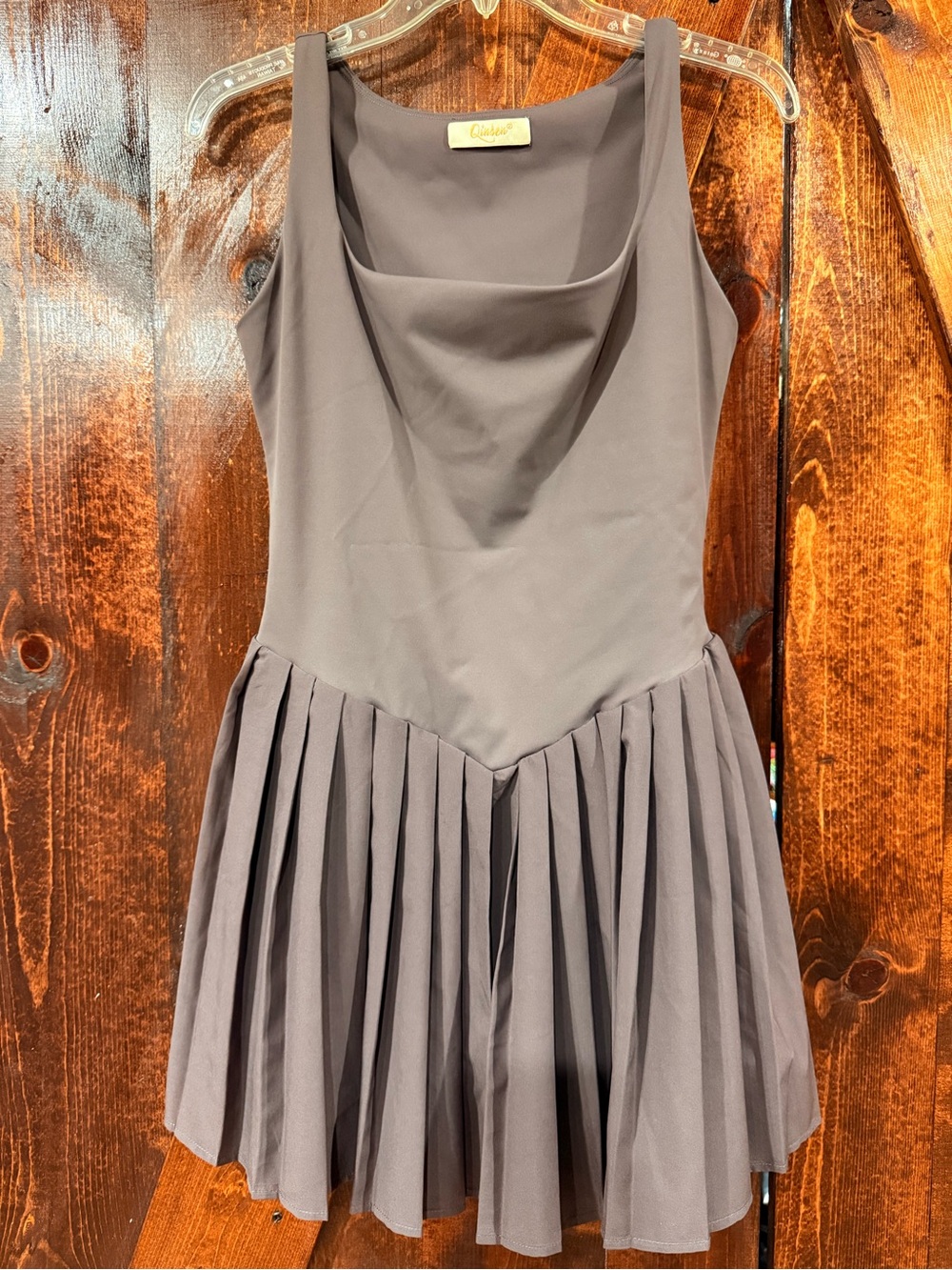 Taupe Square Neck Athletic Dress with Shorts